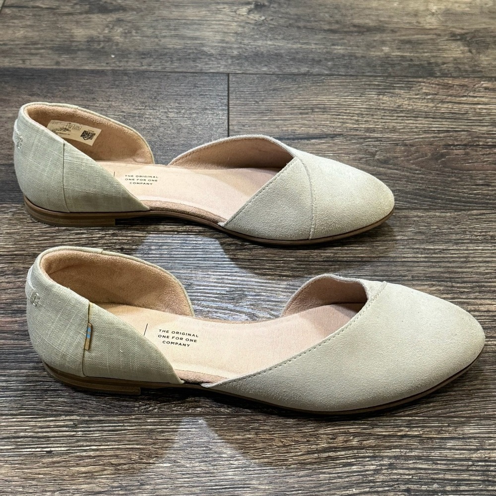 TOMS Jutti Taupe Gray Suede/Canvas Slip On d'Orsay Flats Women's‎ Size 7.5 - Picture 5 of 6